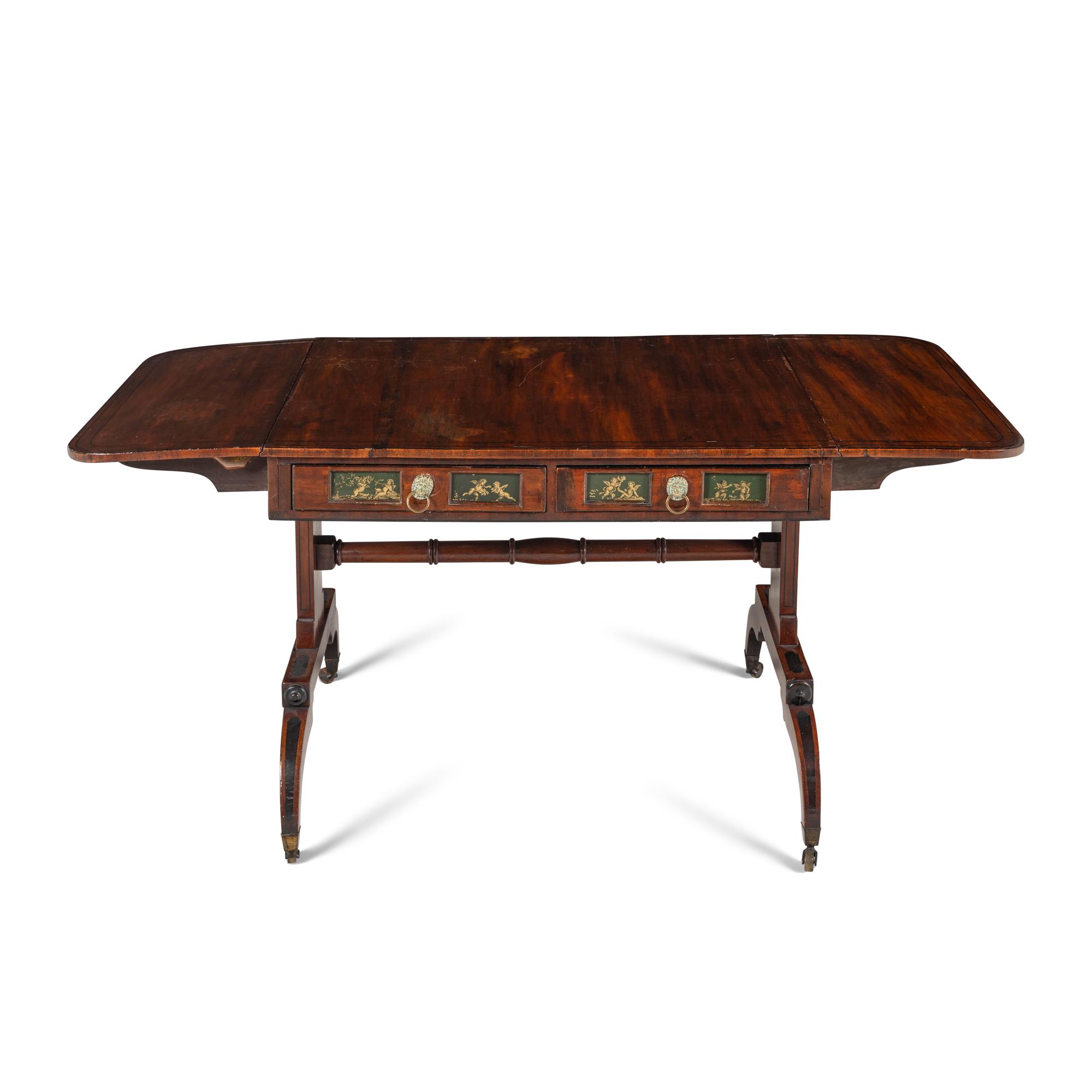 A Regency Mahogany and Églomisé Sofa Table