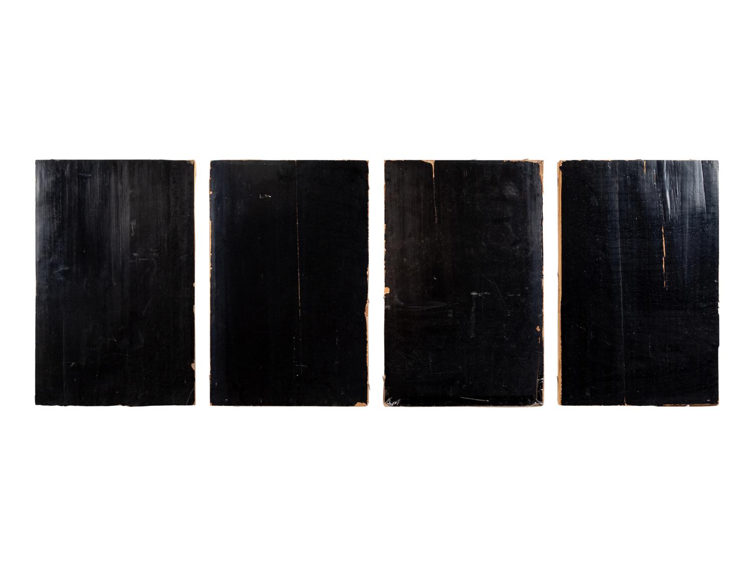 A Set of Four Chinese Gilt and Red Lacquered Wood 'Four Seasons' Panels