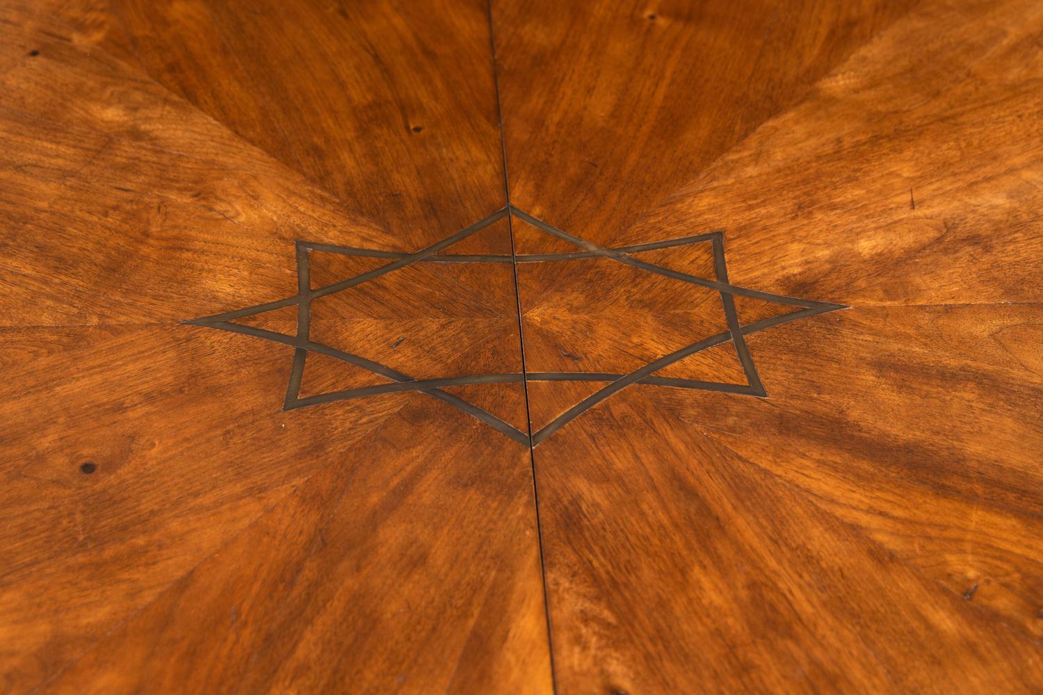 A Brass Inlaid Walnut Two-Pedestal Dining Table