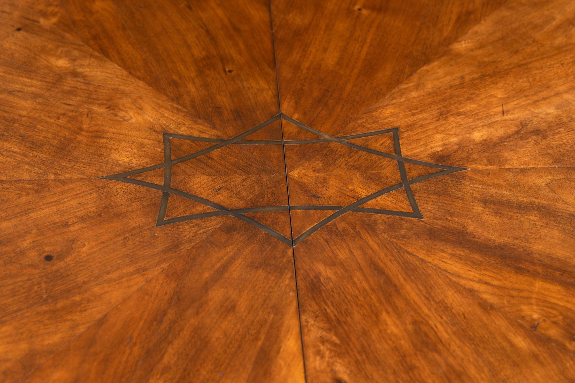 A Brass Inlaid Walnut Two-Pedestal Dining Table