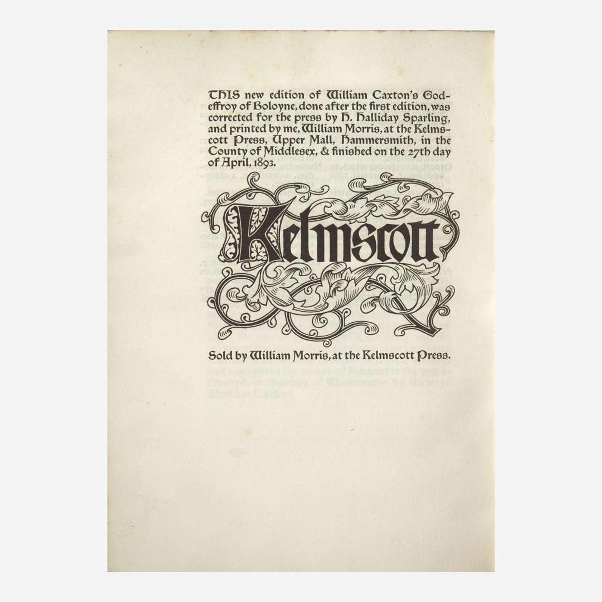 [Private Press] [Kelmscott Press] The History of Godefrey of Boloyne and of the Conquest of Iherusalem