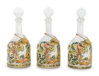 Three German Enameled Glass Decanters