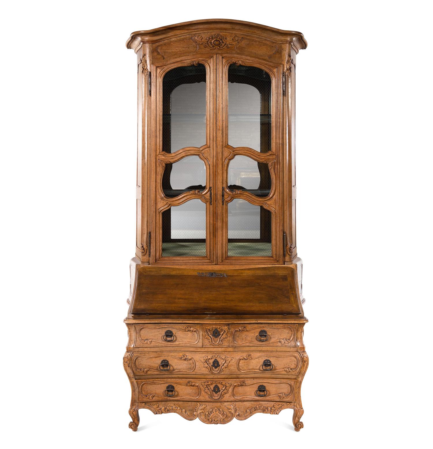 A French Provincial Style Walnut Secretary Bookcase