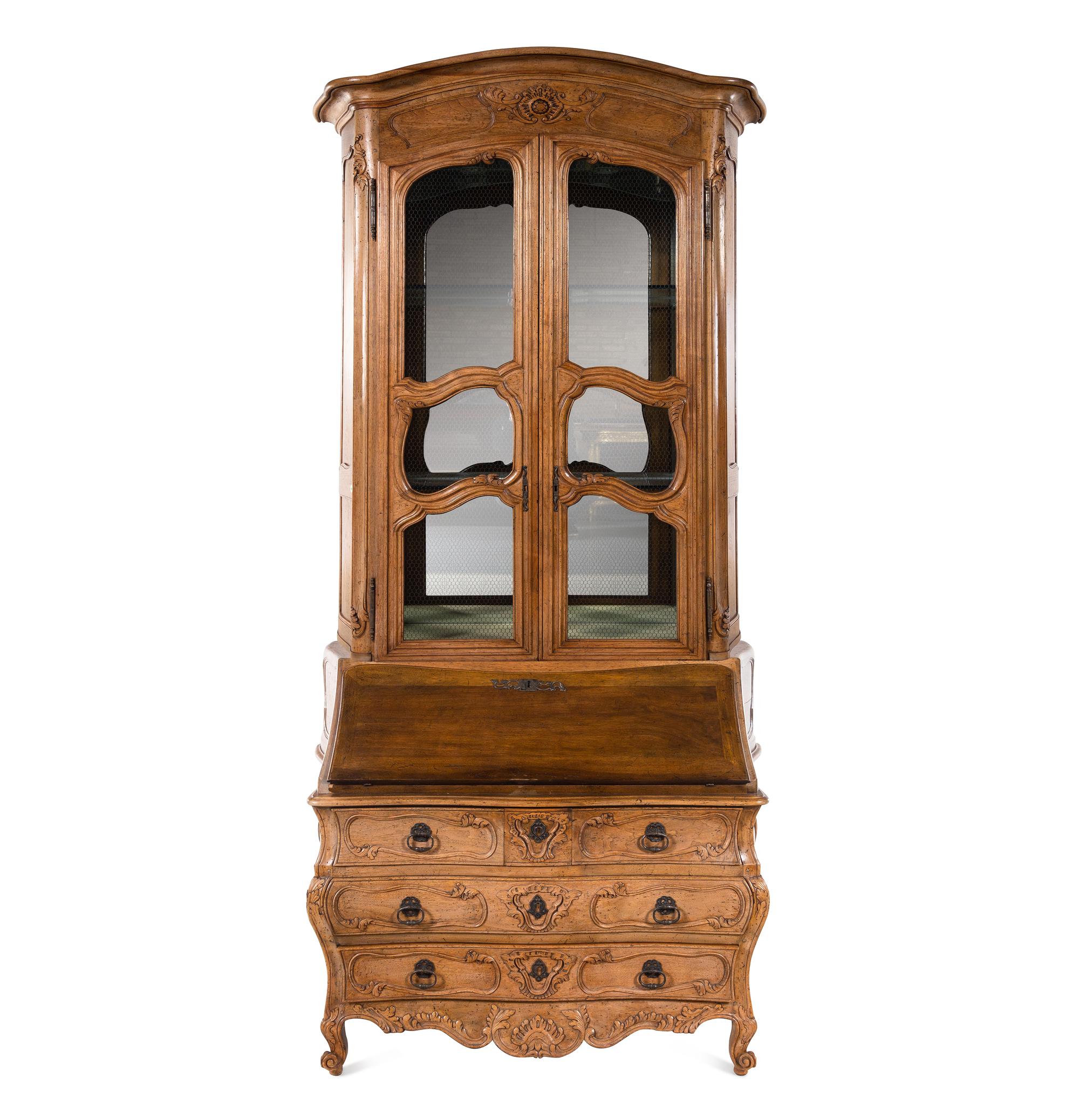 A French Provincial Style Walnut Secretary Bookcase