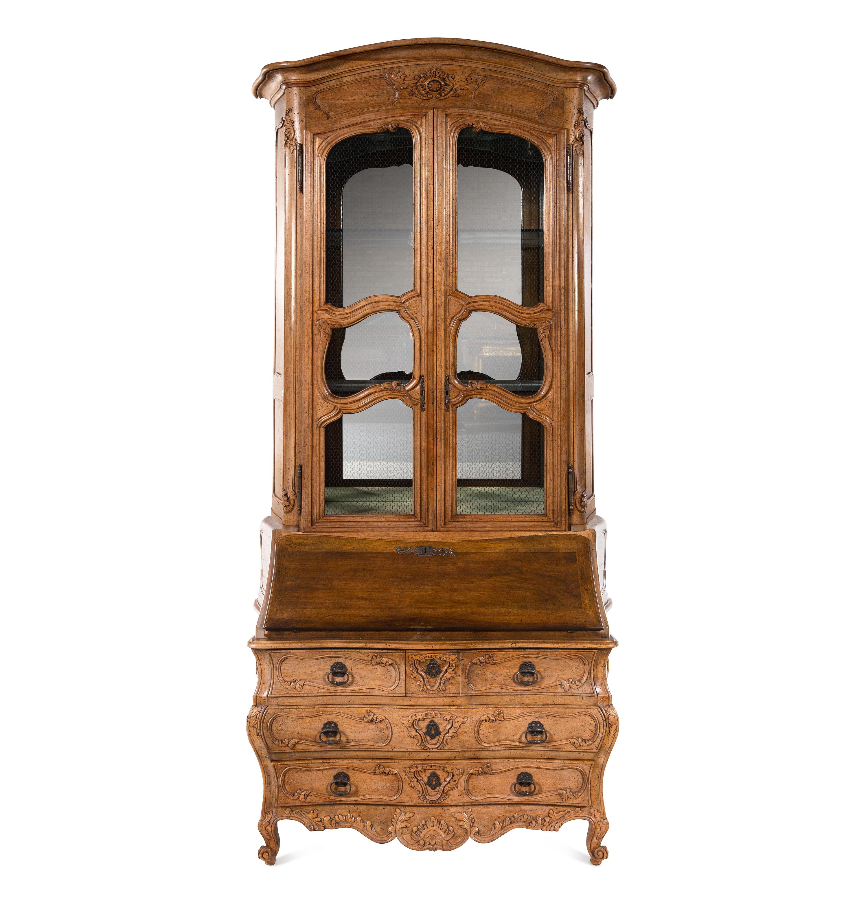 A French Provincial Style Walnut Secretary Bookcase