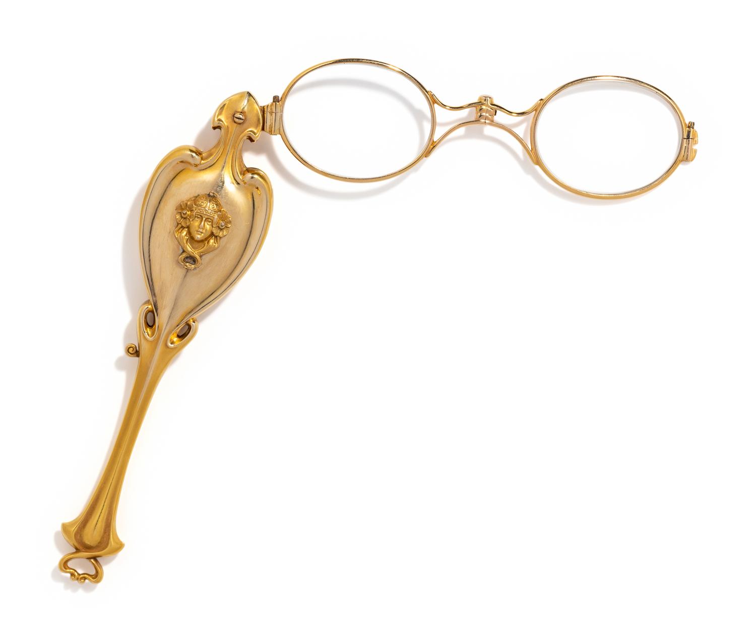 ART NOUVEAU, YELLOW GOLD LORGNETTE