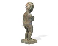 A cast zinc fountain head of a boy holding fish, 20th century