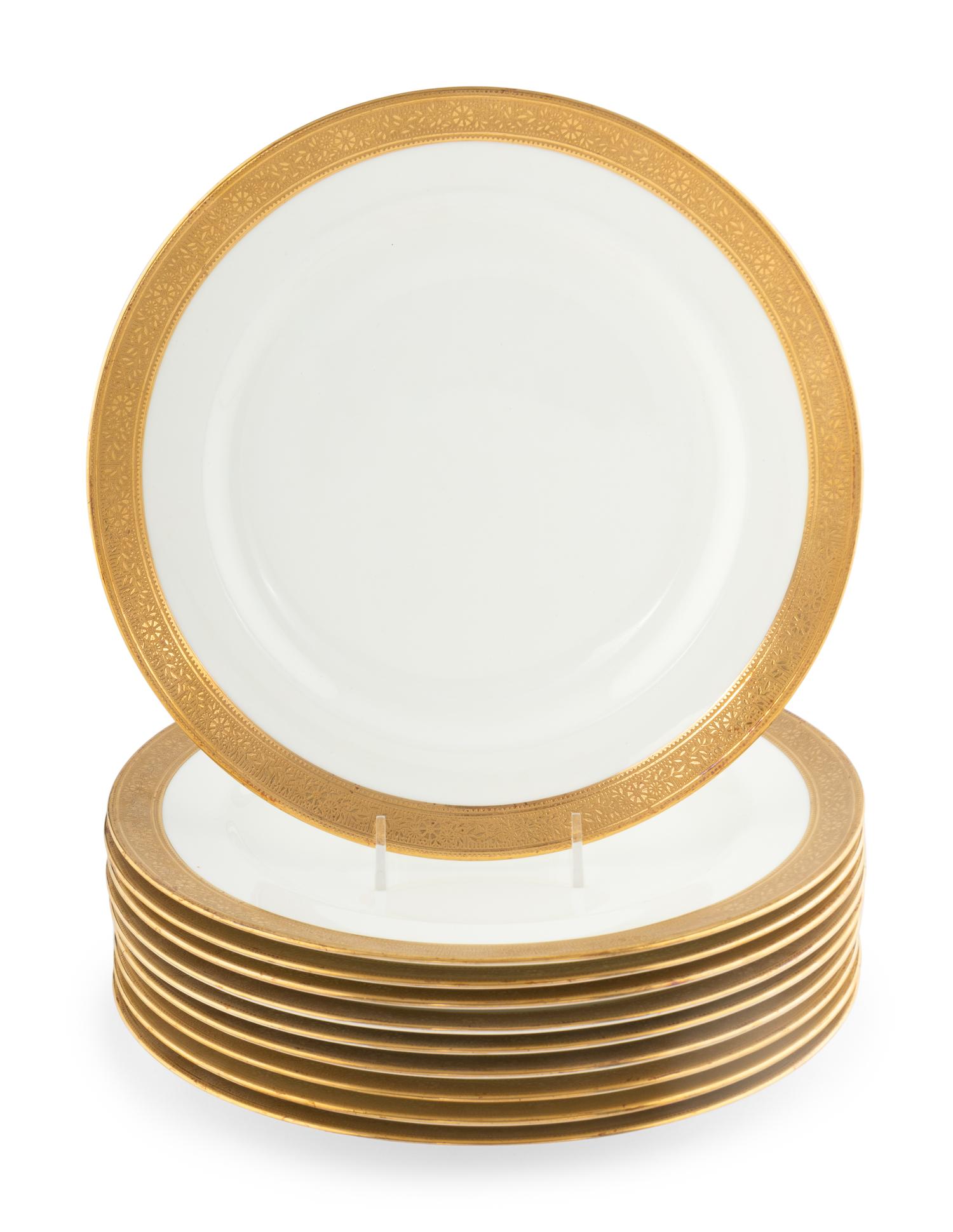 A Set of Ten Wedgwood Gilt Banded Porcelain Plates