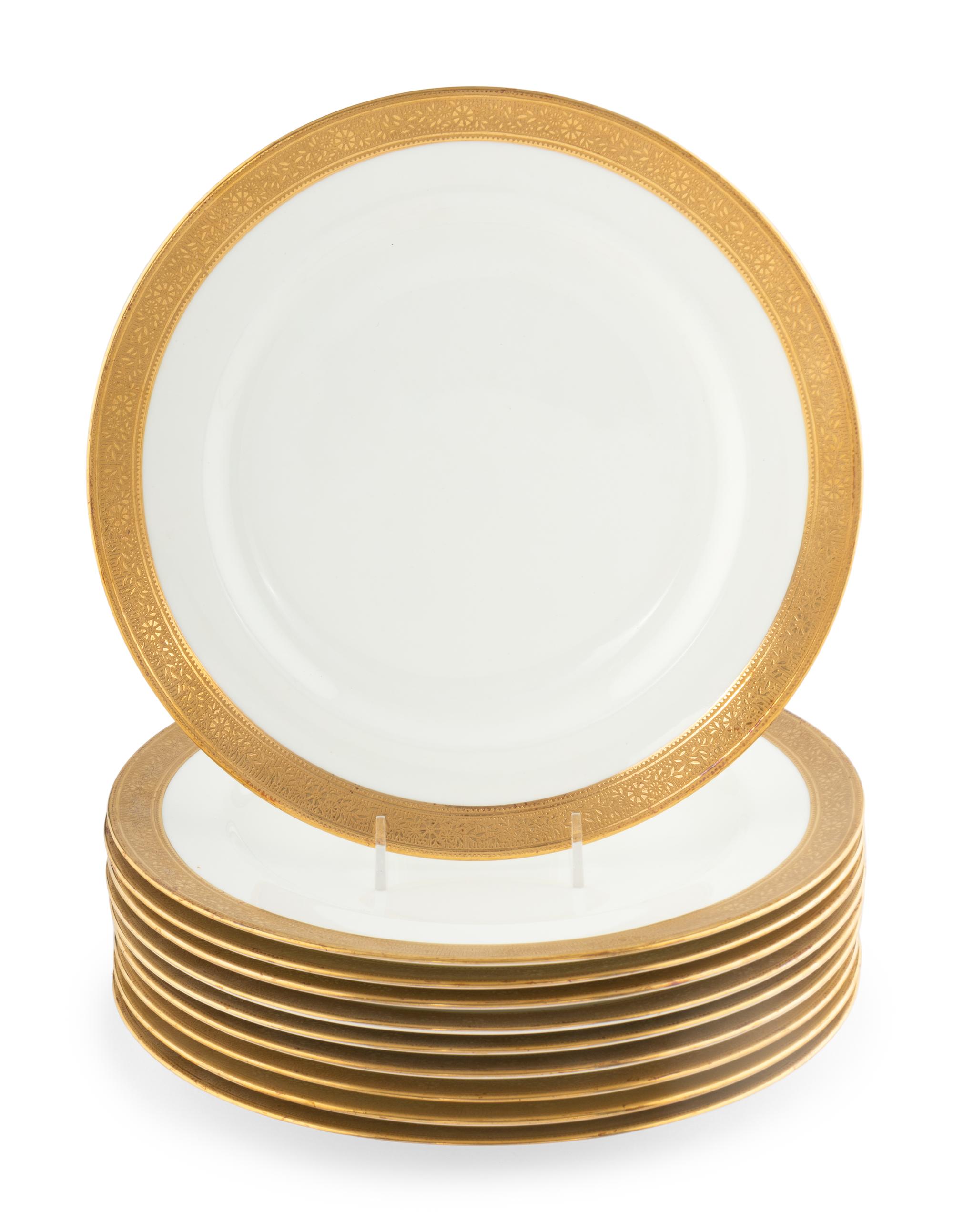 A Set of Ten Wedgwood Gilt Banded Porcelain Plates
