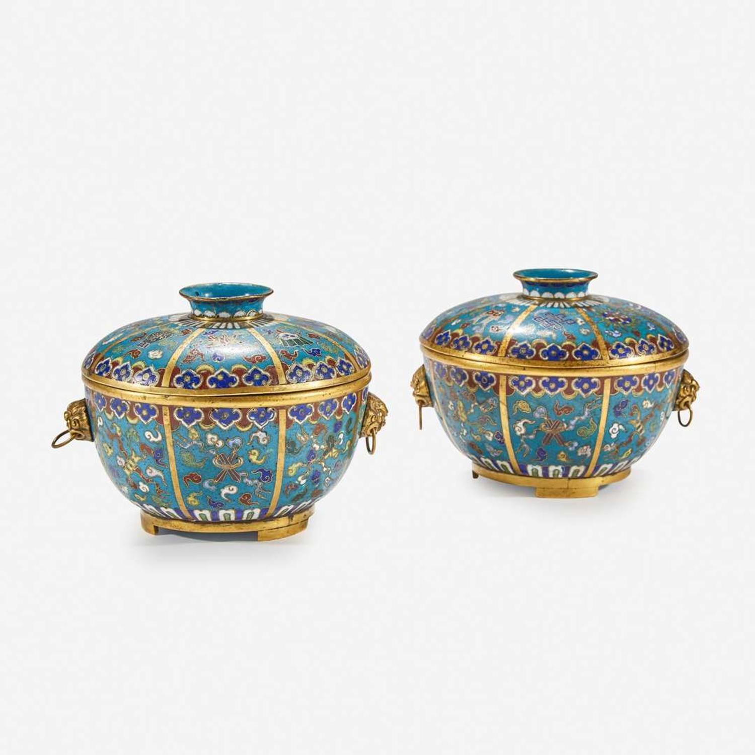 A pair of Chinese cloisonné covered circular bowls 18th/19th Century