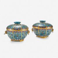 A pair of Chinese cloisonné covered circular bowls 18th/19th Century