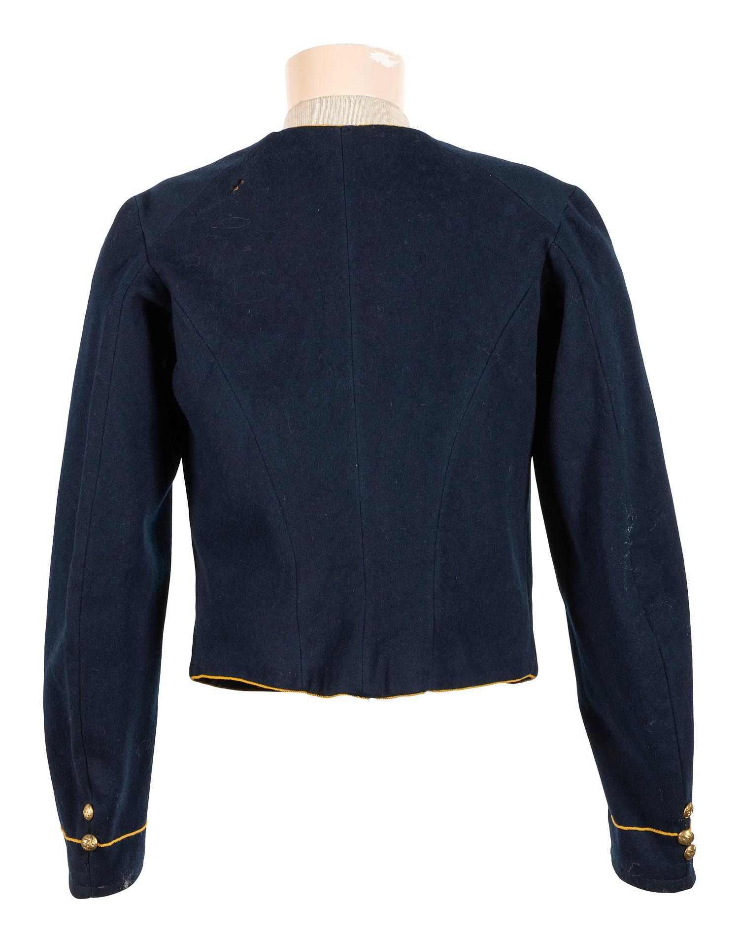 [CIVIL WAR]. Union cavalryman's shell jacket identified to bugler Private William Bopp, Co. E, 2nd Missouri State Militia Cavalry.