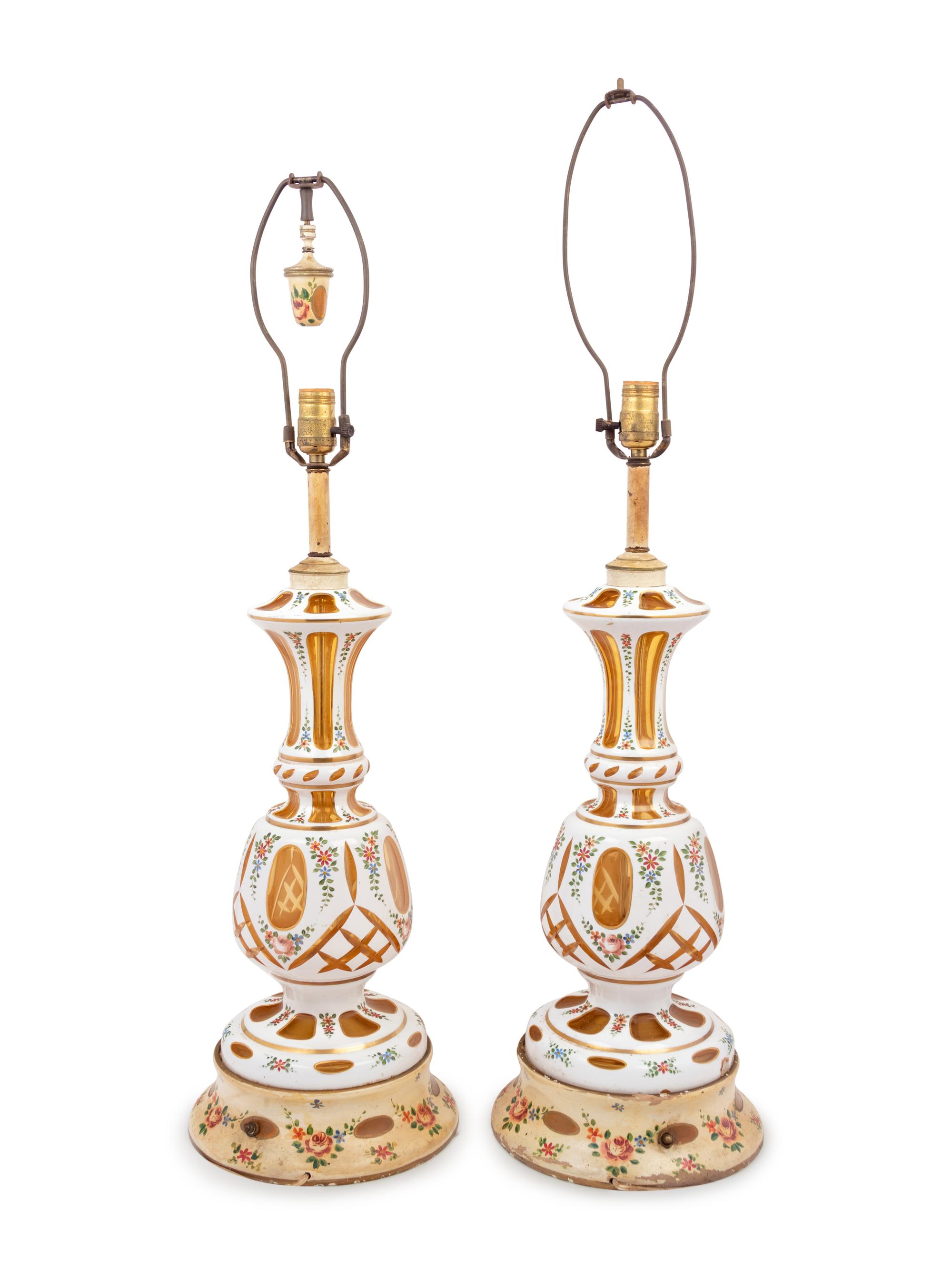 A Pair of Bohemian Glass Table Lamps