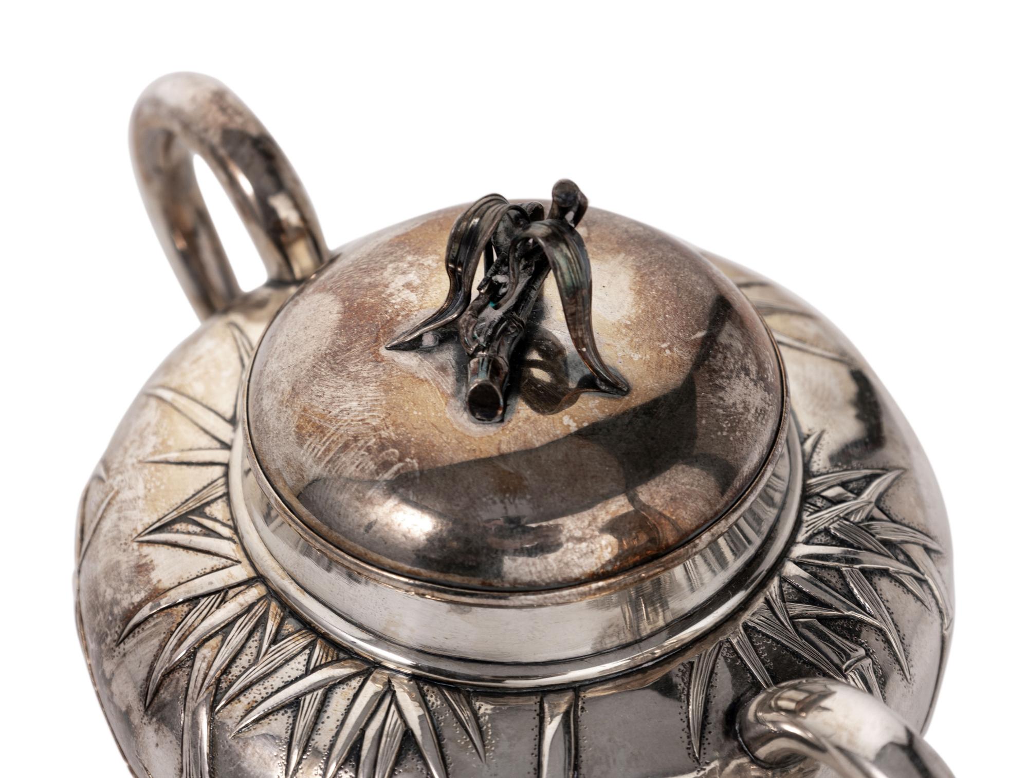 Three Japanese Silver 'Bamboo' Tea Wares