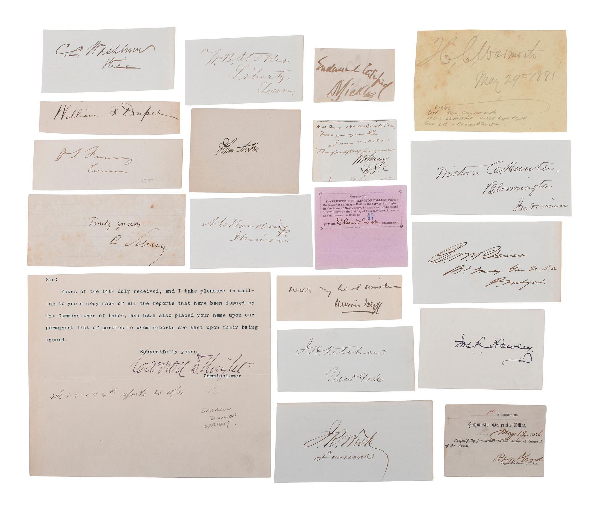 [CIVIL WAR]. Union officer signatures, Incl. Generals Webb, Butler, Terry, Miles, and O.O. Howard.