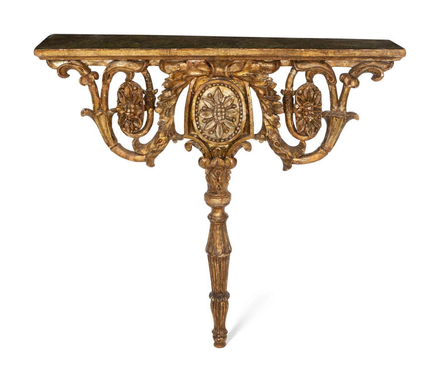 An Italian Carved Giltwood Faux Marble-Top Console Table