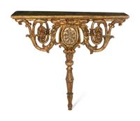 An Italian Carved Giltwood Faux Marble-Top Console Table