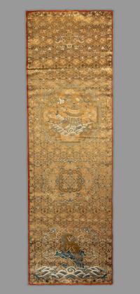A Chinese Gold Ground Brocade Woven Silk Panel