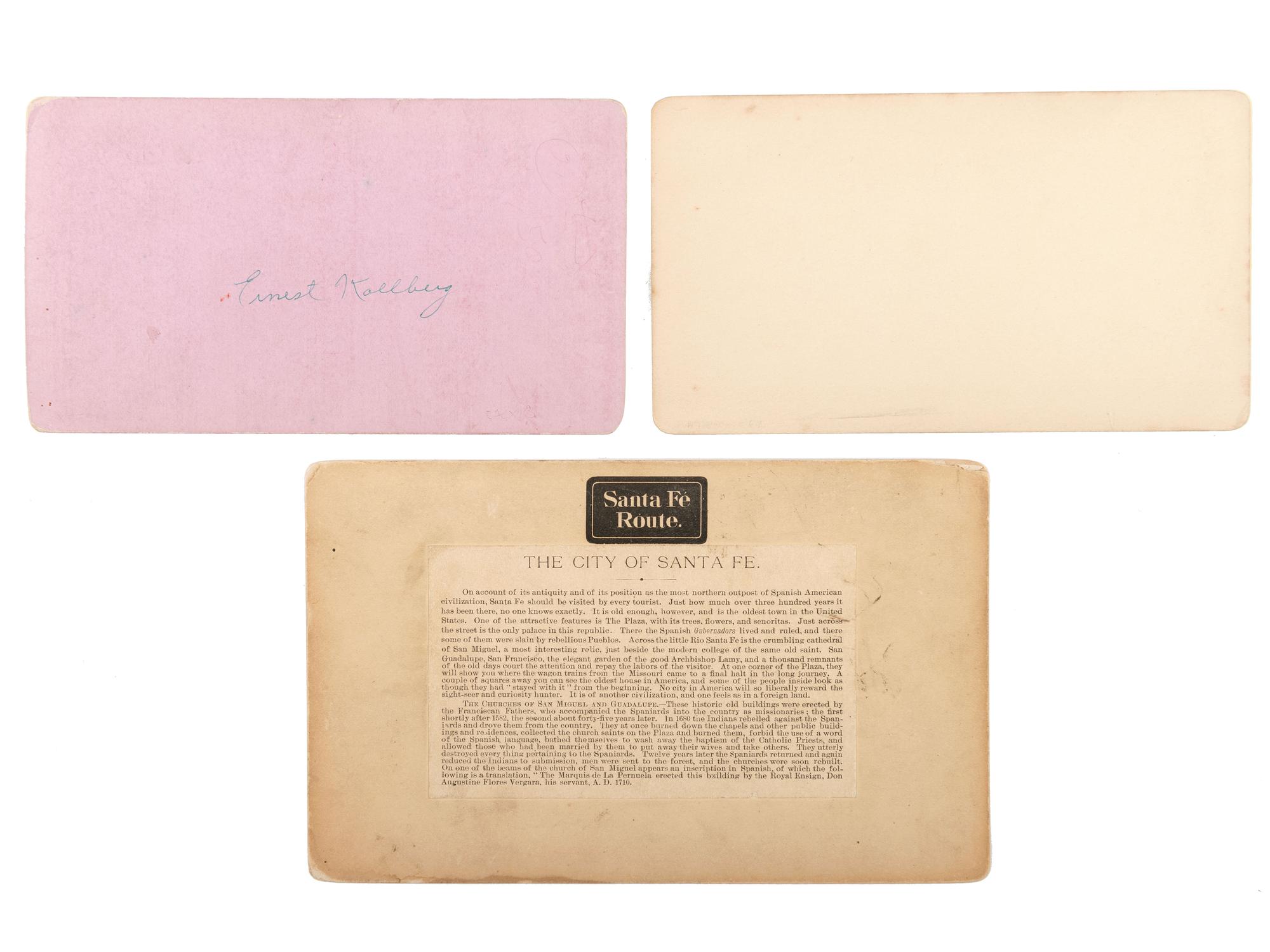 [NEW MEXICO]. A group of 4 photographs of New Mexico, incl. the Montezuma Hotel and Hot Springs in Las Vegas and the Palace of the Governors and Senate Chamber in Santa Fe.