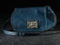 Large Navy Blue Drawstring Purse, with Sand Cast Silver Decoration