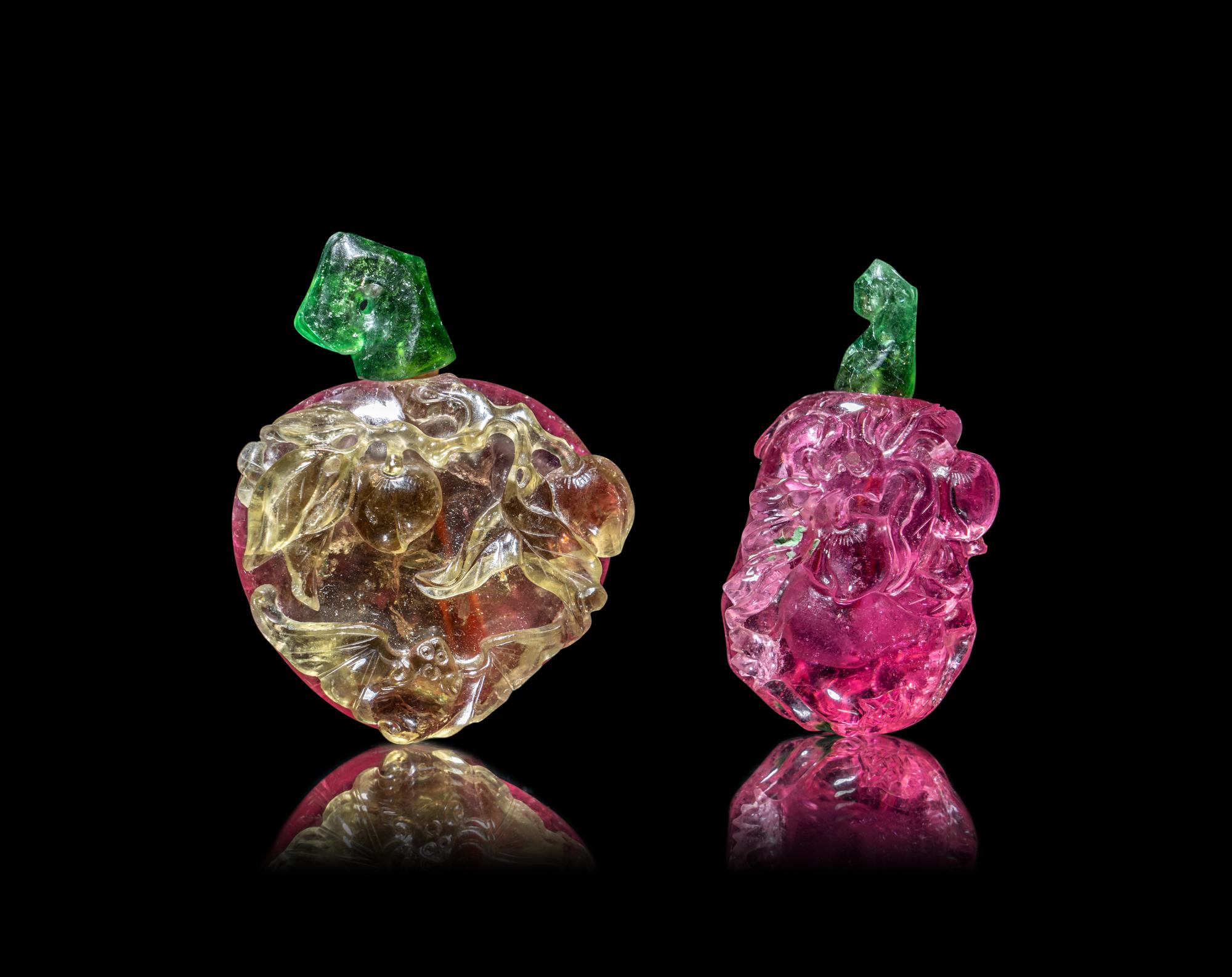 Two Chinese Carved Tourmaline Snuff Bottles