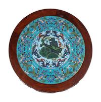 A Matched Pair of Chinese Cloisonné Enamel Inset Hardwood Circular Stands