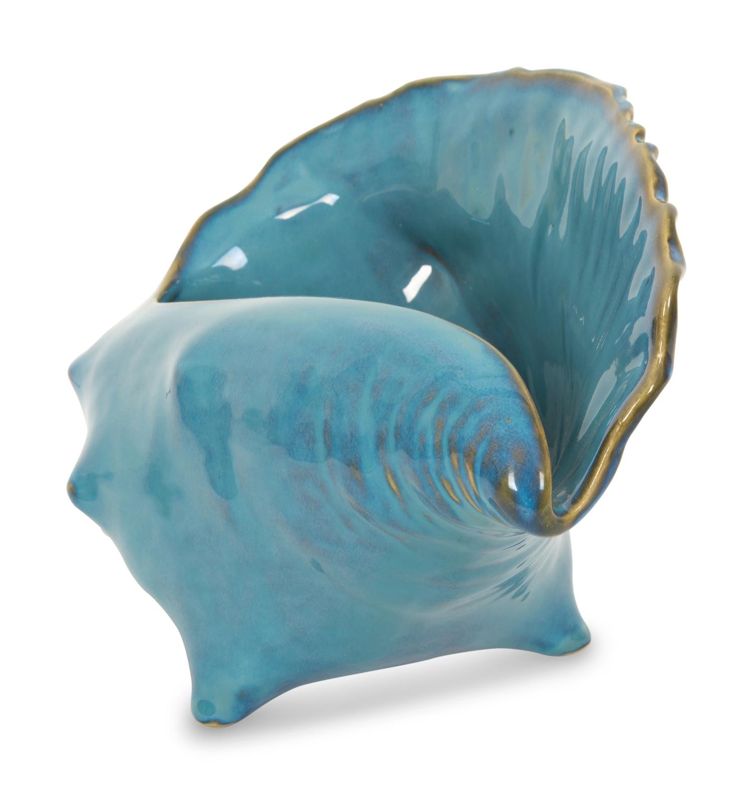 A Roseville Blue Glazed Porcelain Model of a Conch Shell