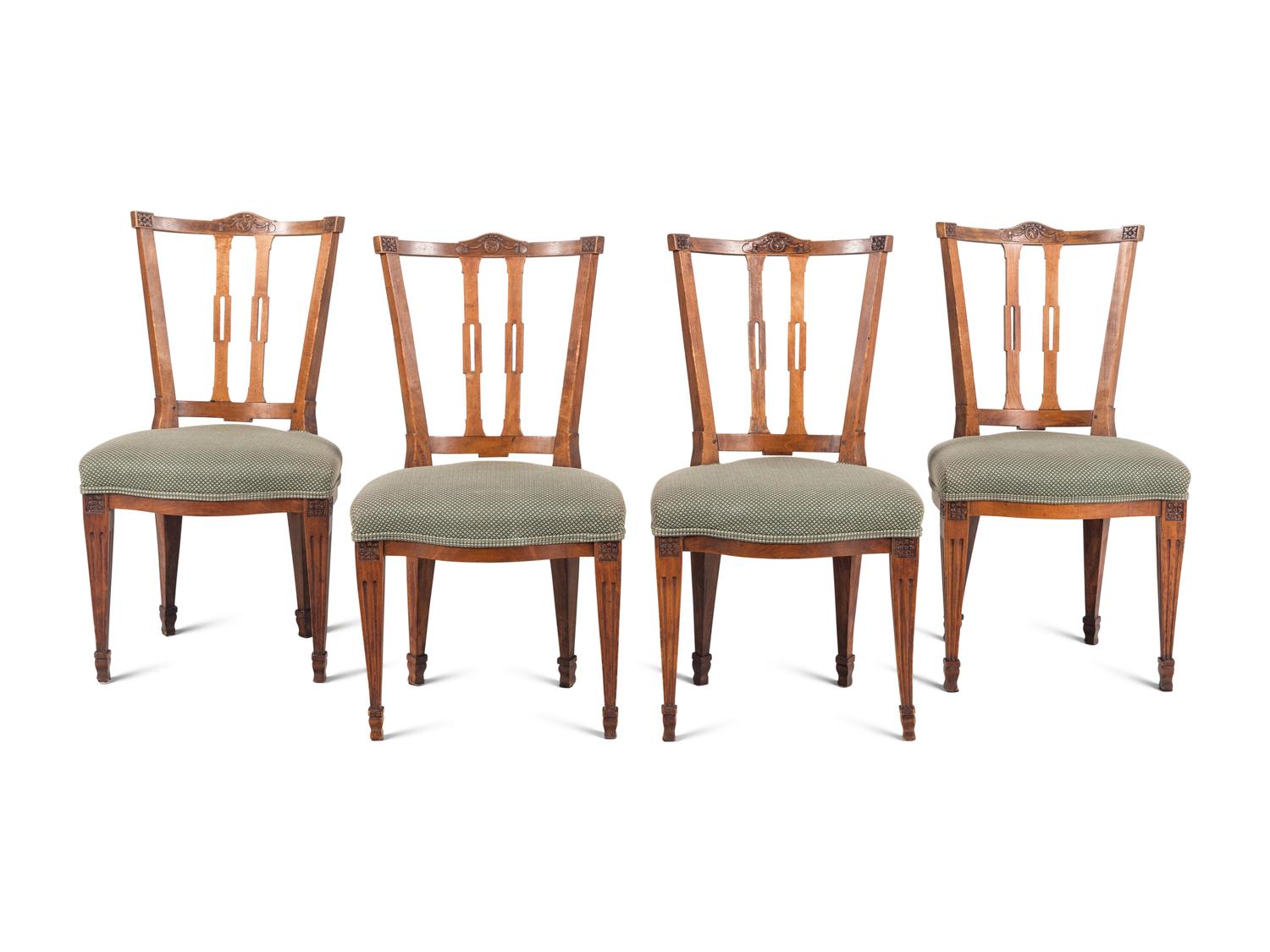A Set of Four Dutch Fruitwood Dining Chairs