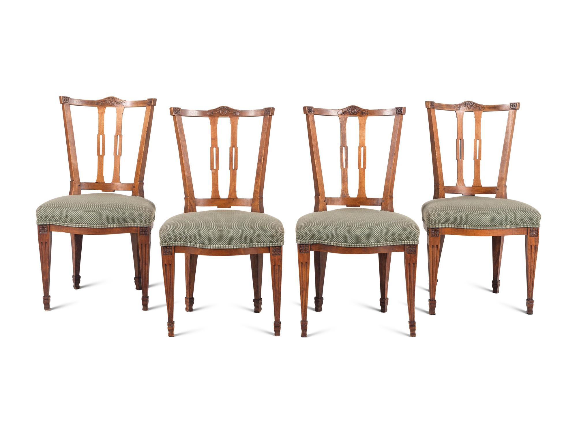 A Set of Four Dutch Fruitwood Dining Chairs