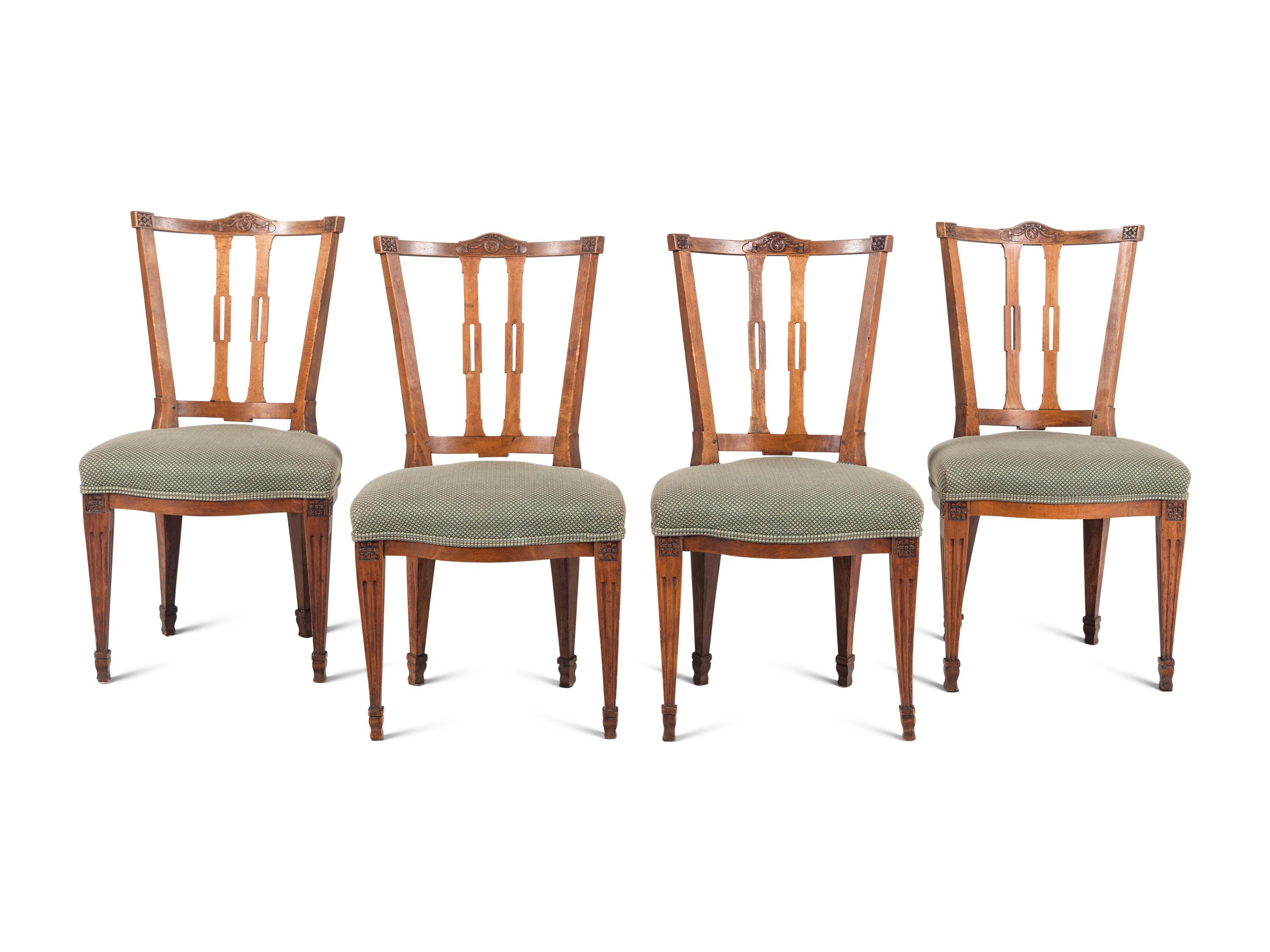 A Set of Four Dutch Fruitwood Dining Chairs