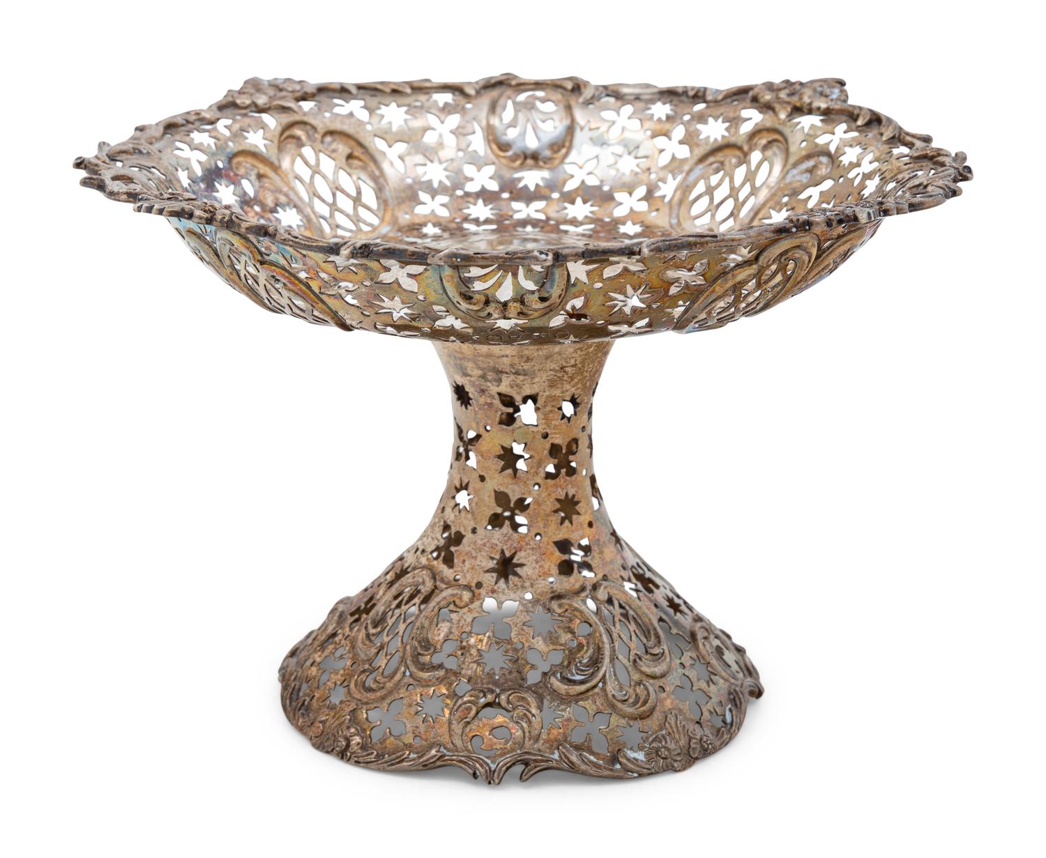 A Victorian Silver Pierce-Decorated Pedestal Dish