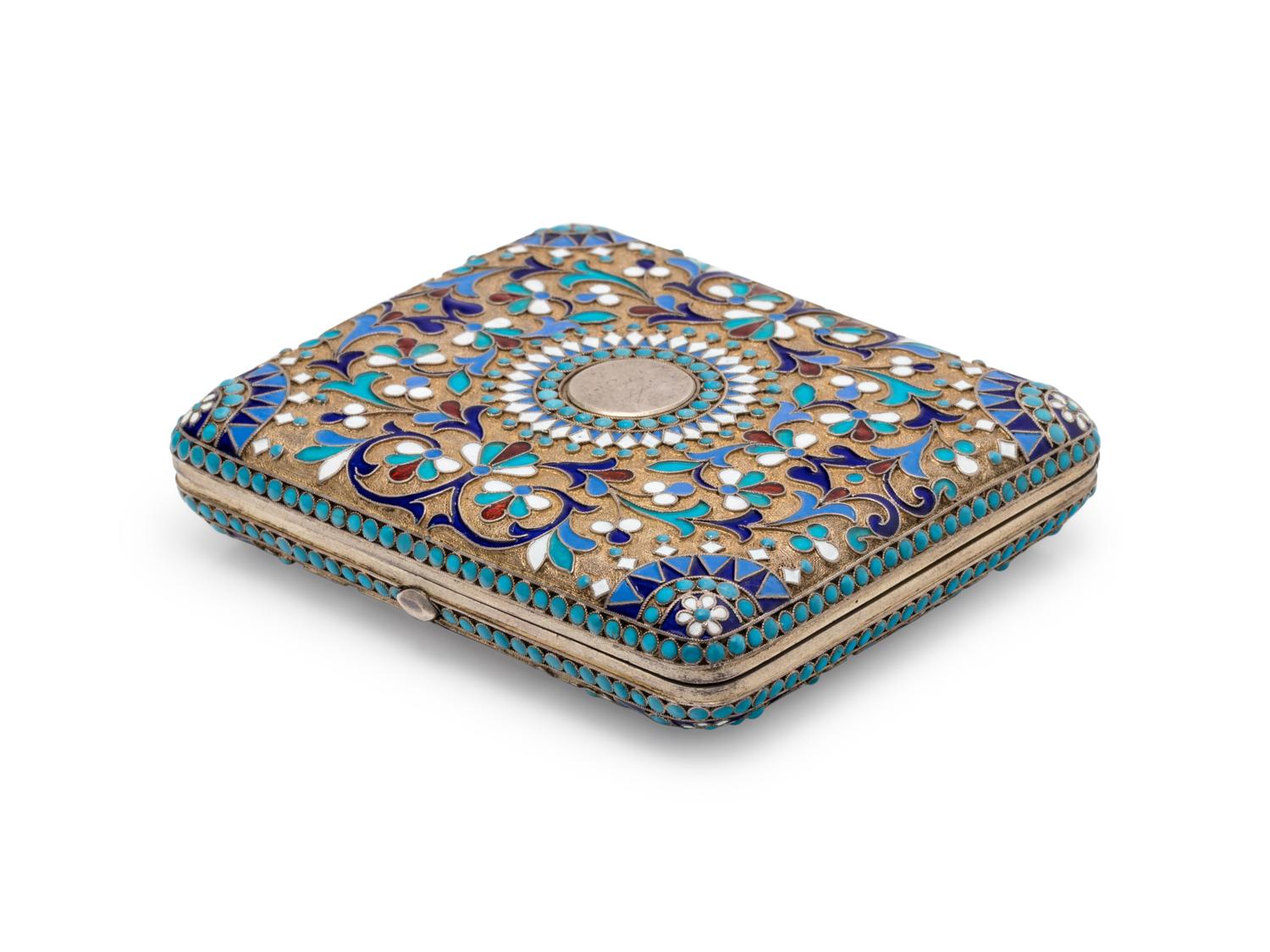 A Russian Silver-Gilt and Enamel Cigarette Case