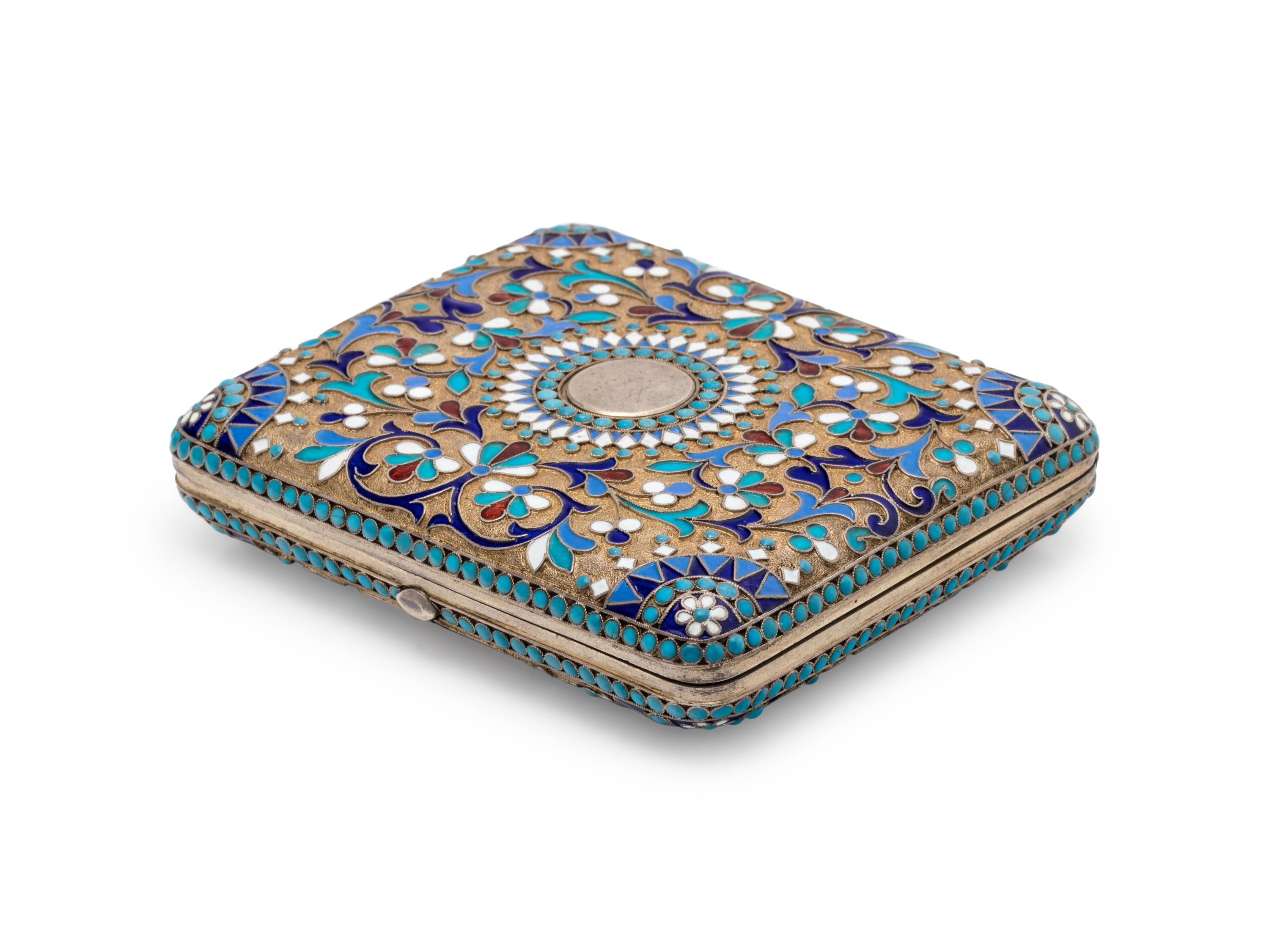 A Russian Silver-Gilt and Enamel Cigarette Case