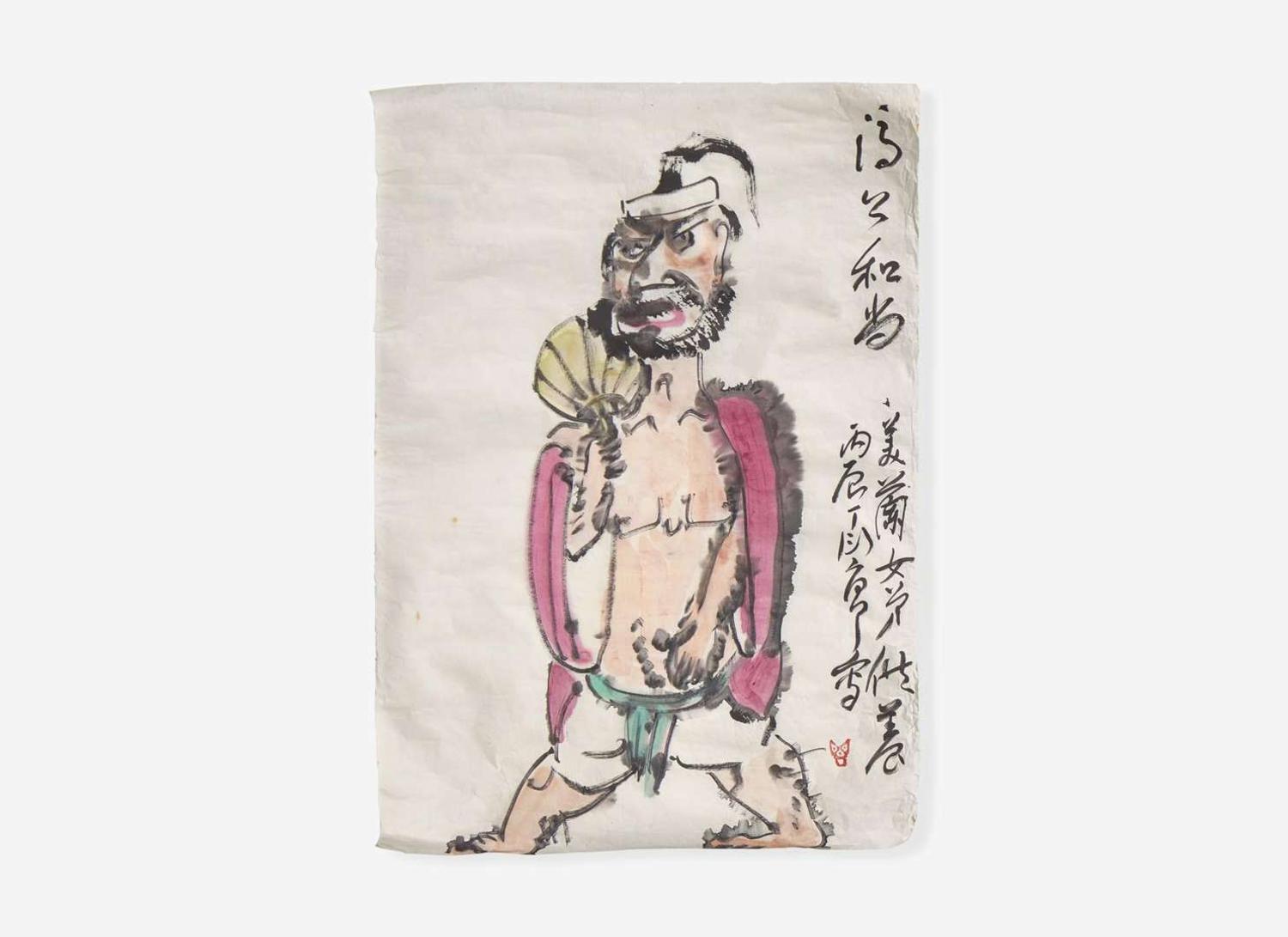 Ding Yanyong (Chinese, 1902-1978), Two Lohan and the Monk Jigong, three works, dated equivalent to 1975 or 1976 丁衍庸（1902-1978）羅漢與濟公一組三幅 1975及1976
