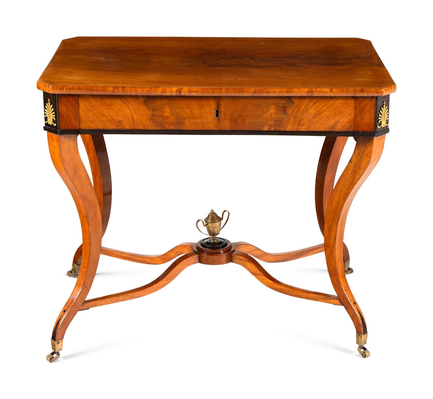 A Russian Neoclassical Part-Ebonized Bleached Mahogany Writing Table