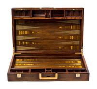 An English Brass Mounted Rosewood Backgammon Case Height 4 x width 18 3/8 x depth 12 inches. — 20TH CENTURY