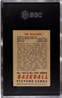 A 1951 Bowman Ted Williams Baseball Card No. 165 (SGC 3 VG)