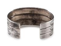 Navajo or Zuni Stamped Silver Cuff Bracelet, with Needle Point Turquoise