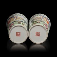 A Pair of Well-Painted Chinese Famille Rose Sleeve Vases, Possibly Republic Period 或為民國 粉彩高士圖賞瓶一對