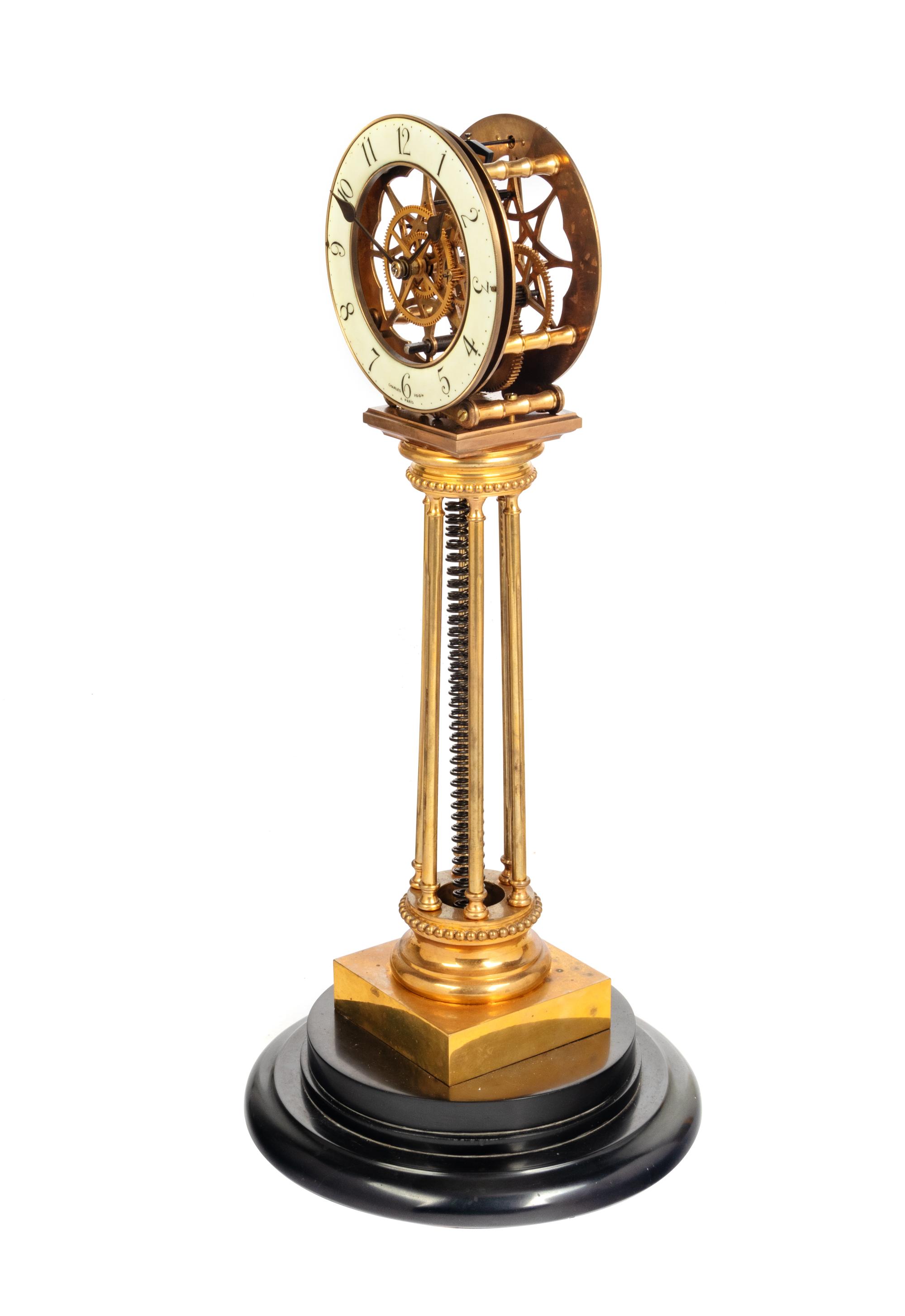A French Brass Pillar Skeleton Clock