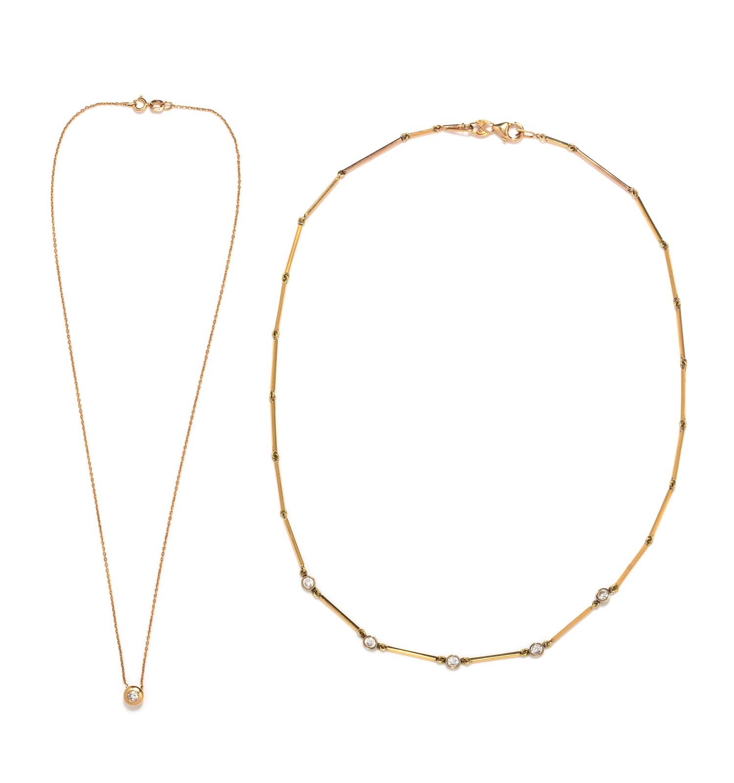 COLLECTION OF YELLOW GOLD AND DIAMOND NECKLACES