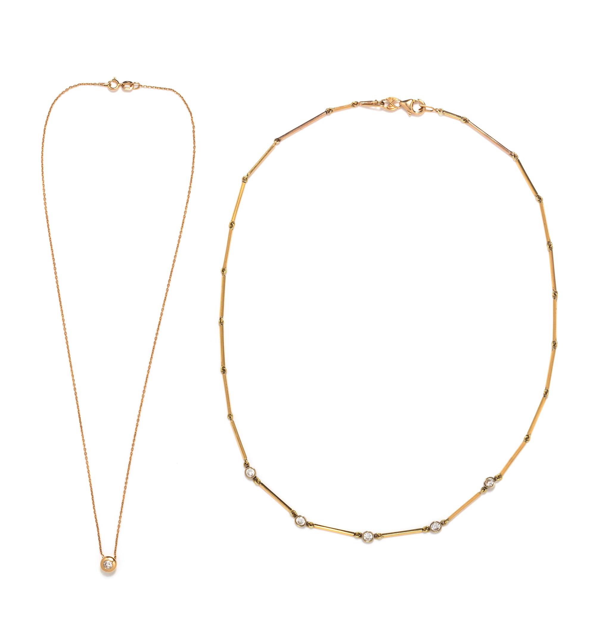 COLLECTION OF YELLOW GOLD AND DIAMOND NECKLACES