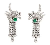 A Pair of Platinum, Emerald and Diamond Convertible Earclips, 15.05 dwts.