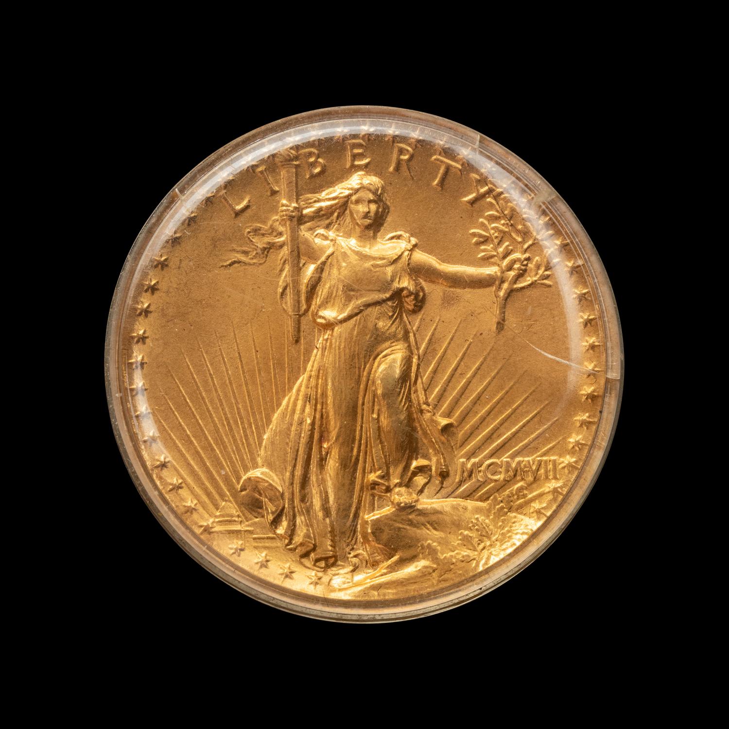 A 1907 St. Gaudens-High Relief: Wire Edge $20 Gold Coin