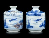 Two Chinese Copper-Red Decorated Blue and White Porcelain Snuff Bottles