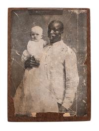 [EARLY PHOTOGRAPHY]. FISHER, AJ, photographer. Printing block for a photograph of an African American butler with white baby.