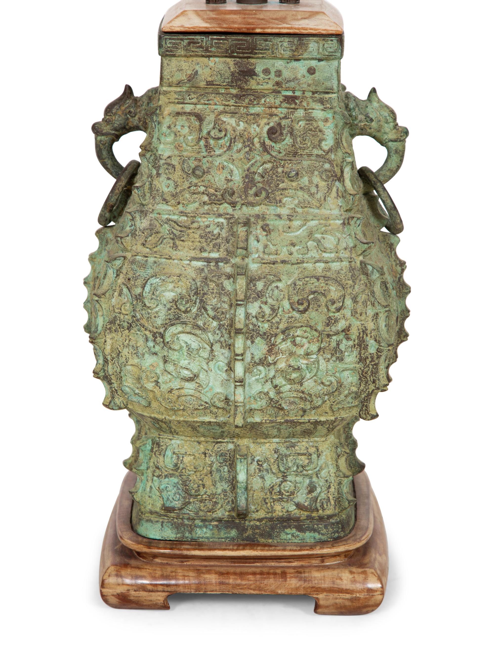 A Chinese Archaistic Bronze Vase Mounted as a Lamp