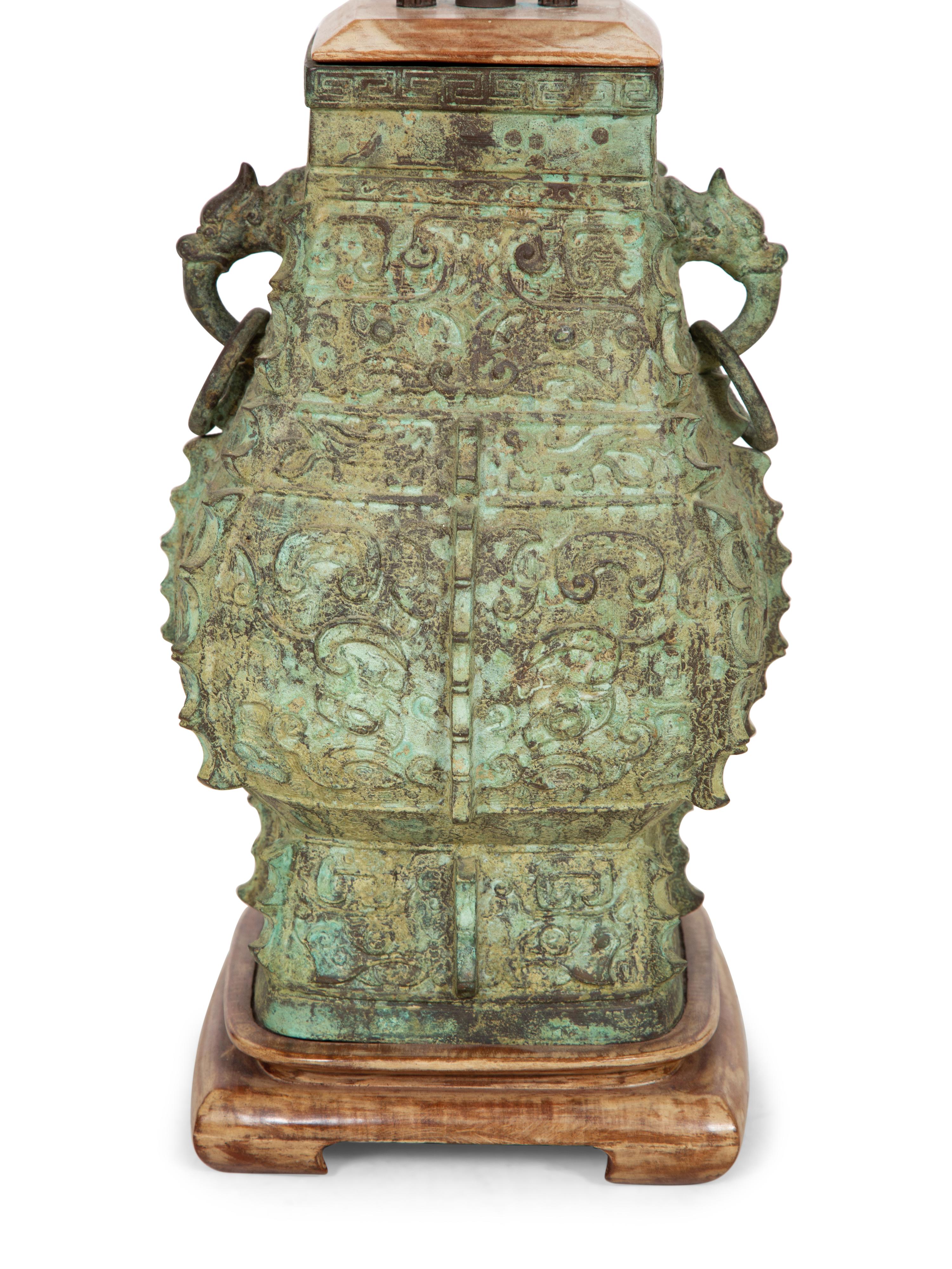 A Chinese Archaistic Bronze Vase Mounted as a Lamp