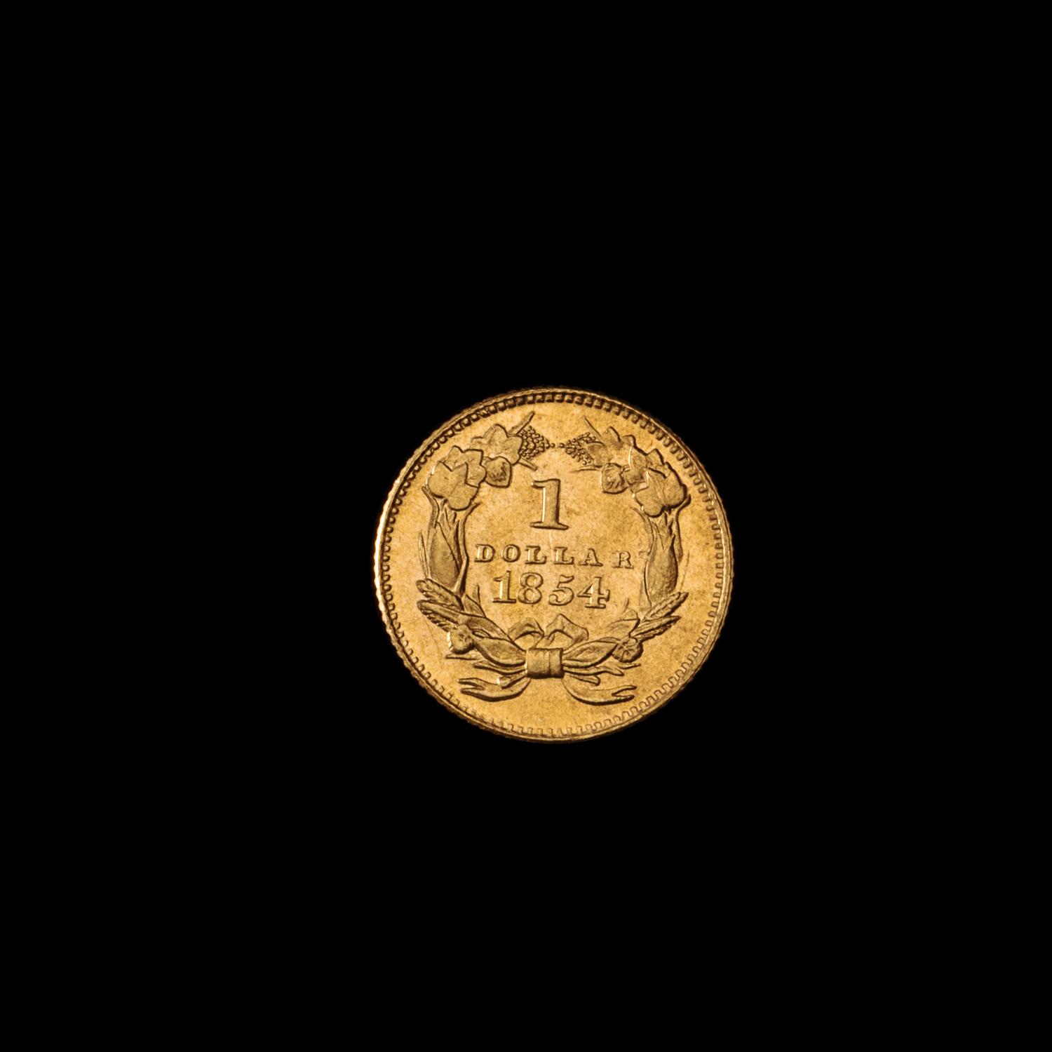 An 1854 Liberty Head: Type 2 $1 Gold Coin
