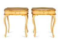 A Pair of Italian Painted and Parcel Gilt Cartouche-Form Side Tables